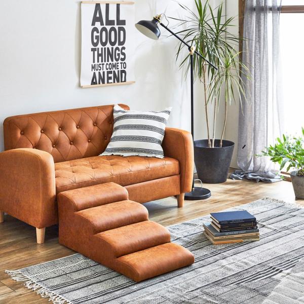 ドッグステップ 犬用 4段 キャメル 階段 W40×D81×H35cm 引っ掻き傷に強い特殊生地