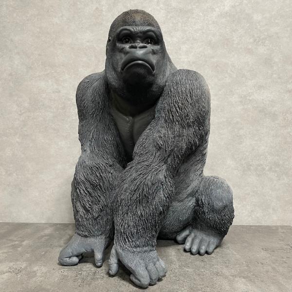 シルバーバック デカ黒ゴリラ 高さ53cm 置物 かわいい 動物 玄関