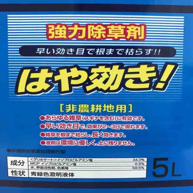 強力 除草剤 はや効き！ 液剤 5L×4本入り 液剤 液体 最大2万平米対応 業務用にも 非農耕地用 素早く雑草を枯らす 送料無料 速効 雑草除の通販はau  PAY マーケット - ミドリス