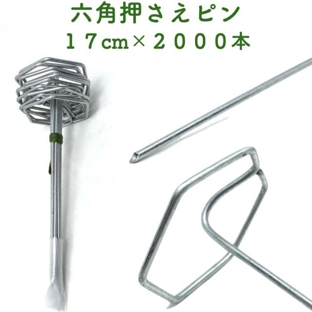 防草シート用 六角固定ピン 17cm 2000本セット 送料無料 アンカーピン マルチ押さえ 庭 人工芝 除草シート 押さえピン 雑草対策
