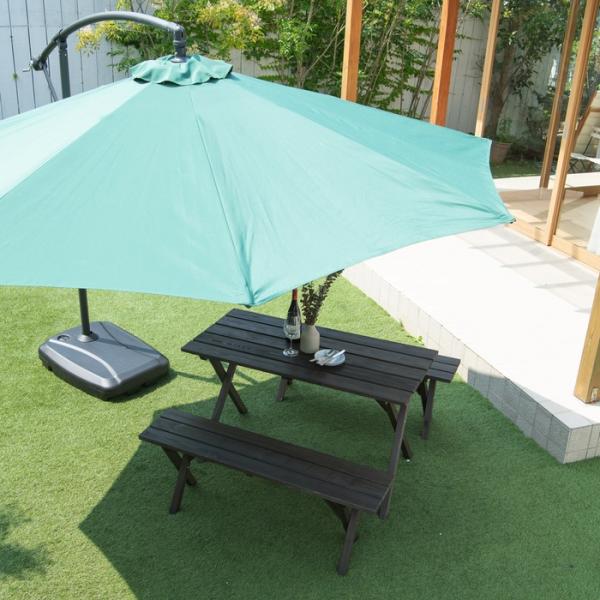 木製ガーデンテーブルセット ダークブラウン パラソル用穴付き テーブル ベンチ チェア 椅子 ウッドテラス 庭 ガーデン ガーデニングの通販は