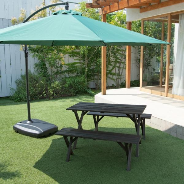 木製ガーデンテーブルセット ダークブラウン パラソル用穴付き テーブル ベンチ チェア 椅子 ウッドテラス 庭 ガーデン ガーデニングの通販は