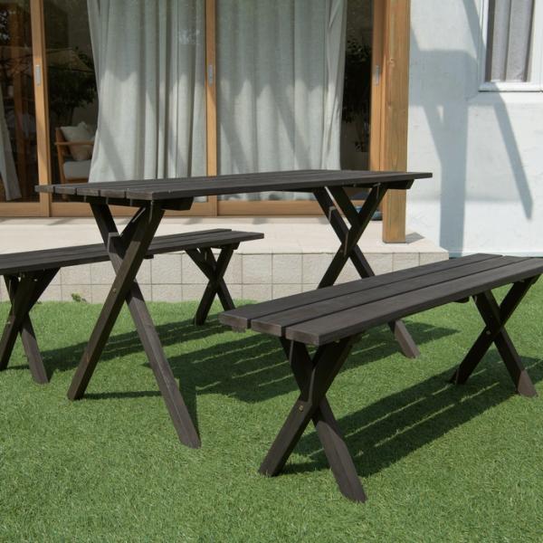 木製ガーデンテーブルセット ダークブラウン パラソル用穴付き テーブル ベンチ チェア 椅子 ウッドテラス 庭 ガーデン ガーデニングの通販は