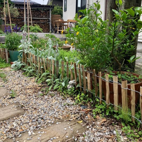 木製駒寄せ 高さ28糎 長さ2m ヘーゼルナッツの木製 格好のいいなロールフェンス 忍びづま Wiktrans イングリッシュ園庭 園庭駒寄せ