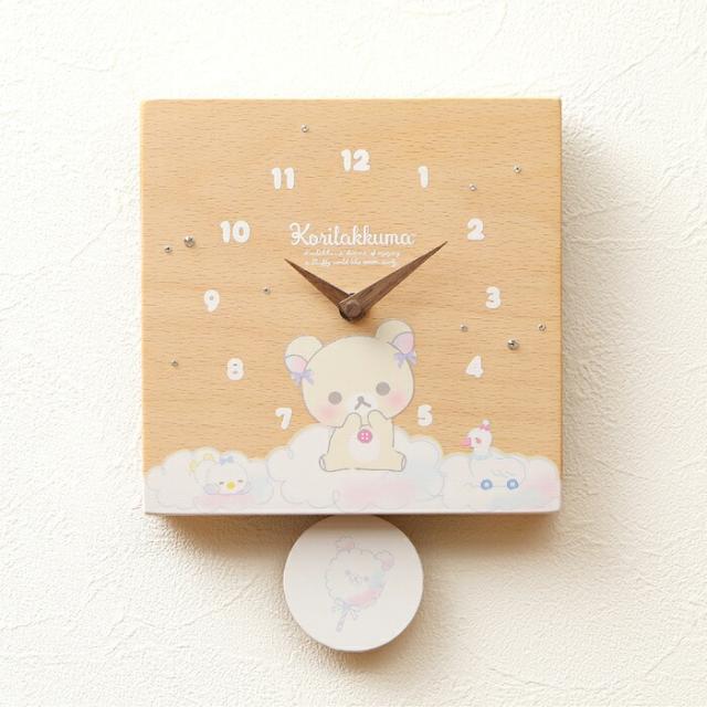 壁掛け時計 木製 リラックマ わたあめ キャラクター おしゃれ かわいい 木 アナログ インテリア リビング 日本製 プレゼント ギフト 寝室 子供部屋 置き時計_1