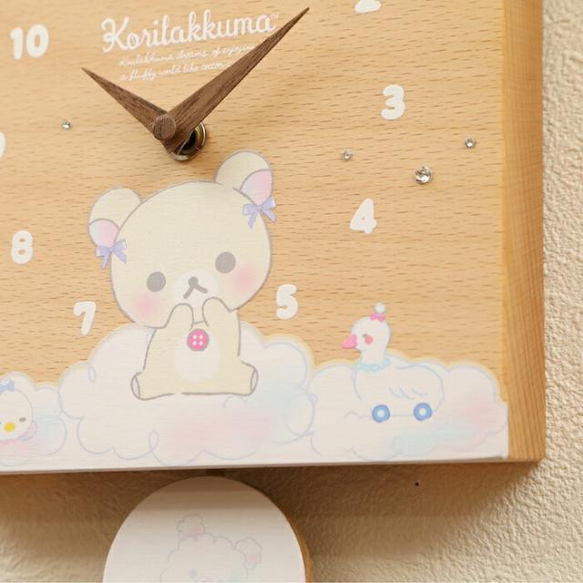 壁掛け時計 木製 リラックマ わたあめ キャラクター おしゃれ かわいい 木 アナログ インテリア リビング 日本製 プレゼント ギフト 寝室 子供部屋 置き時計_3