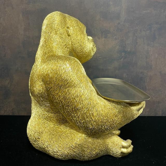 金ゴリラの置物 高さ37cm 皿付き小物置き トレー台付き 巨大ゴールデンゴリラ グッズ 玄関 インテリア woobia ウービア 金色 縁起物 大きい かわいい おしゃれ 面白い ガーデン オブジェ 可愛い プレゼント 北欧 雑貨 動物 ギフト リアル 玄関先 オーナメント ゴールド