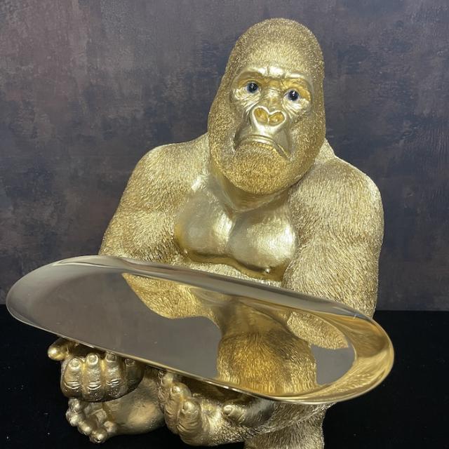 金ゴリラの置物 高さ37cm 皿付き小物置き トレー台付き 巨大ゴールデンゴリラ グッズ 玄関 インテリア woobia ウービア 金色 縁起物 大きい かわいい おしゃれ 面白い ガーデン オブジェ 可愛い プレゼント 北欧 雑貨 動物 ギフト リアル 玄関先 オーナメント ゴールド