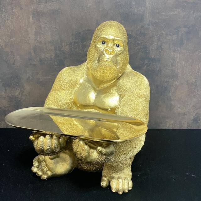 金ゴリラの置物 高さ37cm 皿付き小物置き トレー台付き 巨大ゴールデンゴリラ グッズ 玄関 インテリア woobia ウービア 金色 縁起物 大きい かわいい おしゃれ 面白い ガーデン オブジェ 可愛い プレゼント 北欧 雑貨 動物 ギフト リアル 玄関先 オーナメント ゴールド
