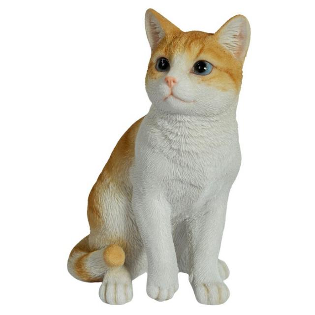 猫 置物 リアルでかわいい おしゃれ 大きい 巻き座り茶トラ白猫 大 ネコ 高さ30.5cm woobia ウービア ガーデン インテリア オブジェ 可愛い プレゼント 北欧 玄関 雑貨 動物 モダン 面白い 庭 ギフト 屋外 家 玄関先 ガーデンオーナメント_1