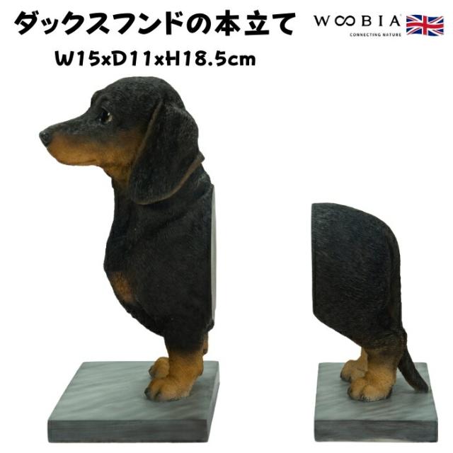 おしゃれなダックスフンドの本立て 高さ18.5cm グッズ ブックスタンド ブックエンド woobia ウービア 面白い 置物 大きい 大型 おしゃれ ガーデン インテリア 巨大オブジェ 可愛い プレゼント 北欧 玄関 雑貨 動物 庭 ギフト 屋外 家 リアル 玄関先 卓上