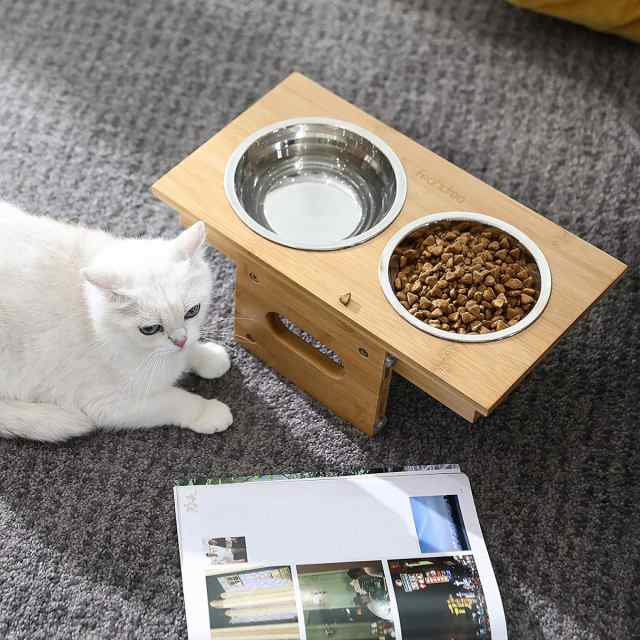 Feandrea 猫皿 ペットボウル 猫用食器 ペット食器 3つ高さ調節可能 食器台 ステンレスフードボウル 天然木 食べやすい 滑り止めマット付 の通販はau Pay マーケット Zieljp Songmics