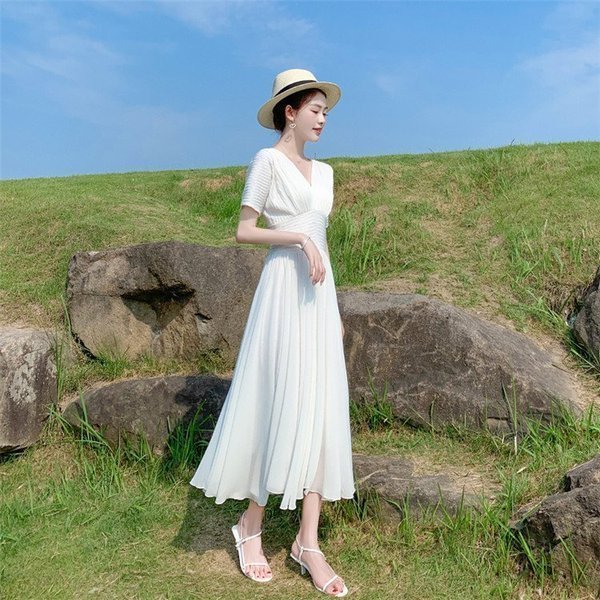 ワンピースレディース上品白い春夏マキシワンピース半袖きれいめシフォン膝丈体型カバーオシャレaライン着痩せ通勤ol韓国風30代40代50代の通販はau Pay マーケット 防犯カメラハウス