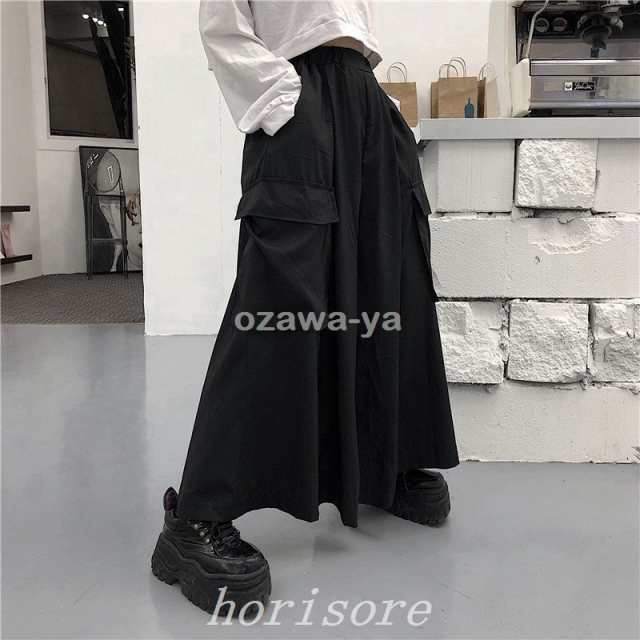 日本初の 韓国 モード系 レイヤード 袴パンツ アシンメトリー 黒
