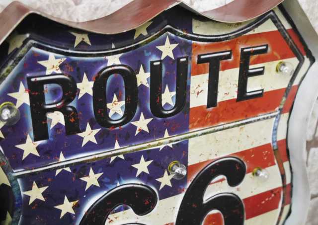 ブリキ 立体看板 ウォールサイン アメリカンレトロ アメリカ雑貨 電球付 Route66 ルート66 USA アメリカ国旗 【BR-23】｜au  PAY マーケット