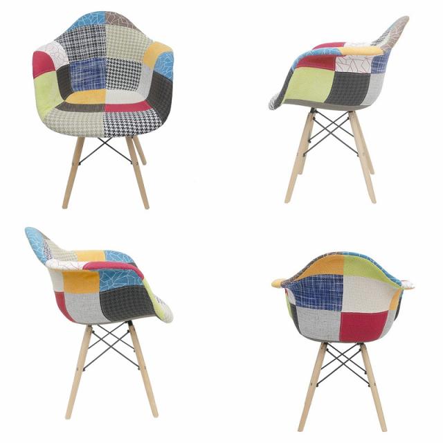 イームズ チェア ファブリック パッチワーク DAW Eames アームシェルチェア 木脚 デザイナーズ 家具 ダイニングチェア 北欧テイスト パッチワーク チェック 1脚【EM-35】_5