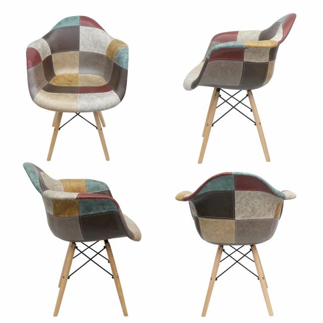 イームズ チェア レザー パッチワーク DAW Eames ヴィンテージ レザー合皮柄 オックス生地 アームシェルチェア 木脚 デザイナーズ 家具 イームズチェア 北欧テイスト レザー 8脚セット【EM-38】_5
