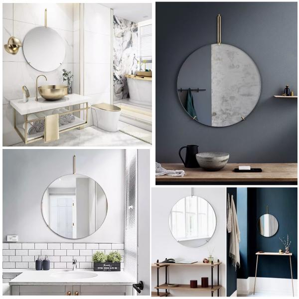 鏡 壁掛け ウォールミラー 丸 北欧 壁掛けミラー WALL MIRROR シンプル インテリア フレームレス 玄関 卓上 おしゃれ ホテルライク 直径50cm SM-21BK