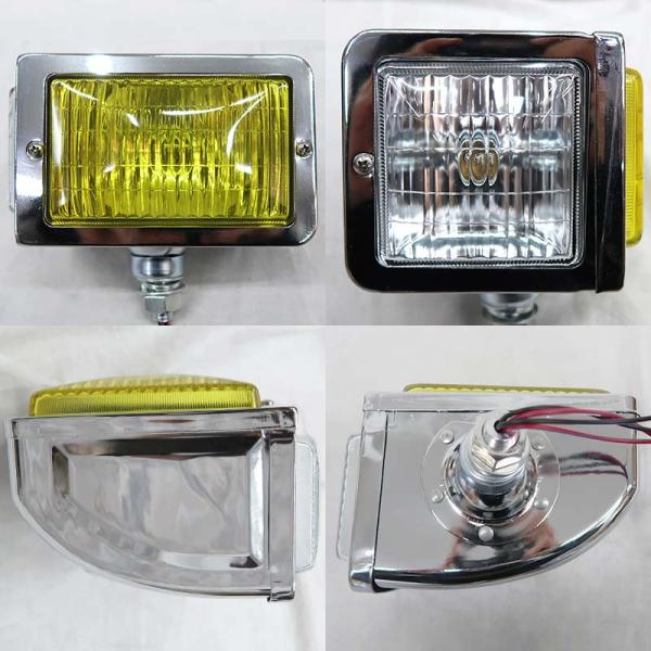 当時物仕様 トラック メッキ 汎用 レトロ コーナーランプ フォグランプ 24V イエロー クリア ガラスレンズ カーブランプ デコトラ HT-25YR_3