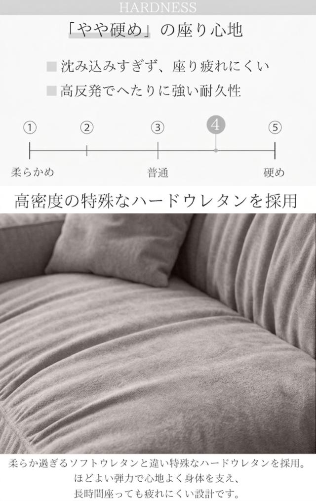 圧縮 カウチソファ 290cm 3人掛け スエード 圧縮 ソファ フロアソファ コーナーソファ リビングソファ ソファー カウチ カウチソファー 3人 3人掛 3P オットマン 肘付き クッション付き sofa l字 北欧 脚なし 新生活応援 SFA-16GJ_5