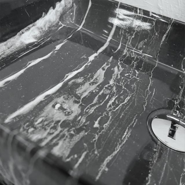 洗面ボウル おしゃれ デザインシンク 洗面台 600×350mm 置き型 トイレ 水周り ナチュラル DIY 家具 インテリア 手洗いボウル 手洗い鉢 陶器 豪華 排水ホース付き 長方形 大理石調 黒 ブラック WB-11BD_4