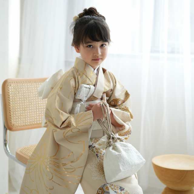 6728610300 ひよこ商店 七五三セット 古典柄 レトロ アンティーク系 七五三 7歳 着物 女の子 花 ベージュ系｜au PAY マーケット