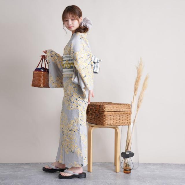 最適な材料 浴衣 セット レディース 浴衣 ３点セット 浴衣 帯 下駄 浴衣セット 大人 レディース 女性 グレー 白 黄色 からし ミモザ 花 シニアファッション Carlavista Com