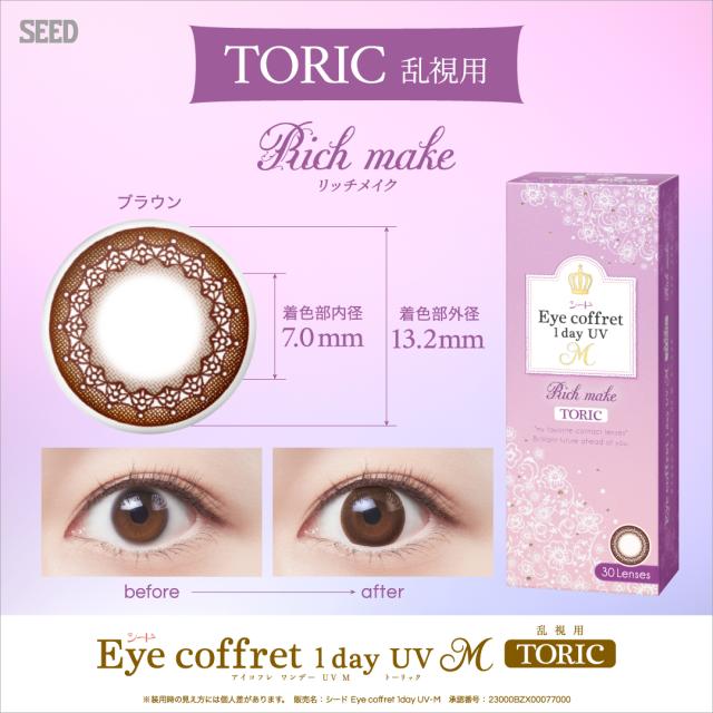アイコフレワンデーUVM TORIC 30枚入り 6箱セット( シード カラコン サークルレンズ seed eye coffret 1day 乱視 )の通販は