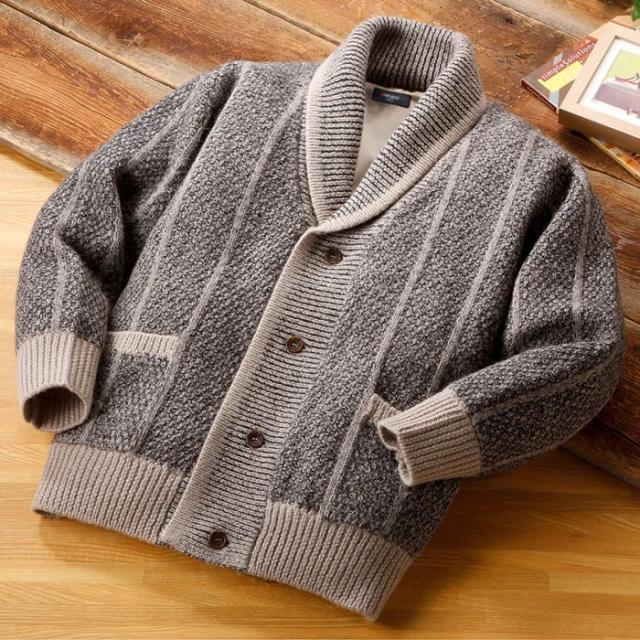 メンズ 紳士 Pierucci/ピエルッチ ウール100％裏地付きヘチマ襟カーディガン（NE-010）【送料無料】