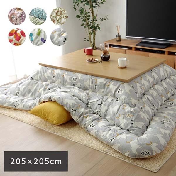 こたつ布団 正方形 国産 北欧調 アニマル 掛け単品 グレー 約205×205cm 6柄シリーズ【送料無料】※同梱不可
