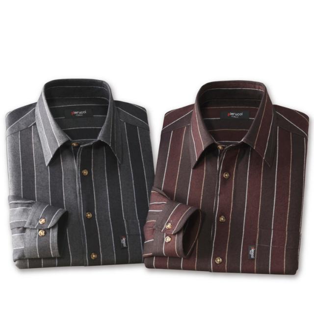 メンズ 紳士 長袖 カジュアルシャツ Pierucci/ピエルッチ ウール入りストライプ柄シャツ２色組（GV-017）【送料無料】