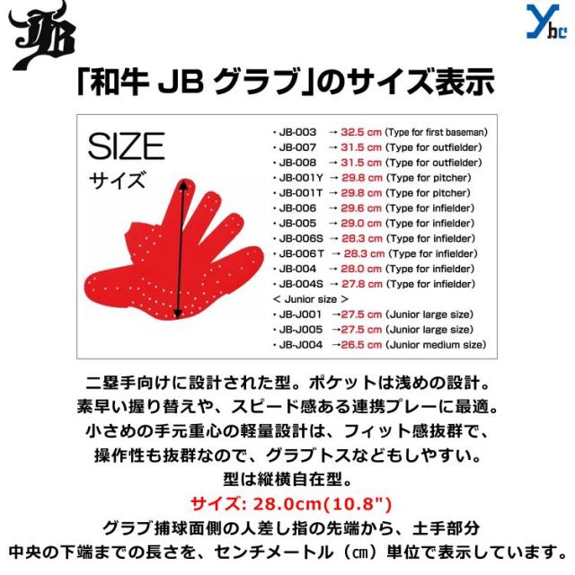 【刺繍サービス 硬式グローブ】和牛JB WAGYUJB 野球 内野手用 JB004 一般用 大人用 刺繍 ギア サイズ10.8 軽量 グローブ 二塁手・遊撃手向き  ybc_4