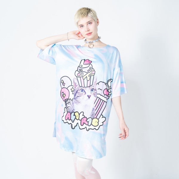 Ice アンジ Tワンピ Tシャツ ロング丈 ワンピース 半袖 ねこ 猫 ネコ アイス スイーツ ゆめかわいい ゆめかわ メルヘン ファンシー 原宿 の通販はau Pay マーケット Acdc Rag Au Pay マーケット店