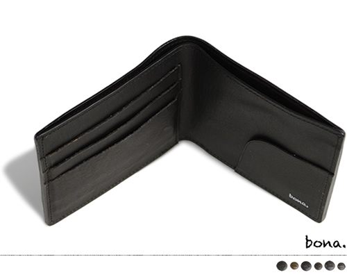 日本製 財布 二つ折り財布 大人のモードスタイル bona ボーナ オイルレザー 真鍮製 カシメ スマート 薄い ブラック 本革財布_4