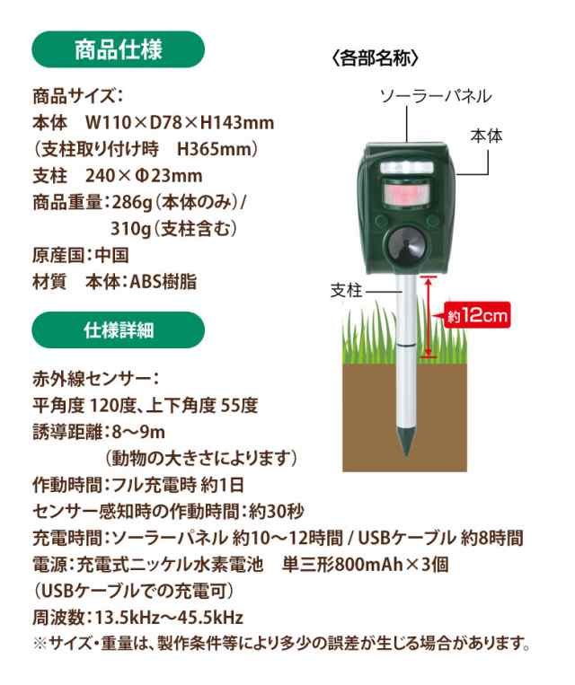 SV-7015　害獣駆除　害獣駆除　ソーラー式鳥獣リペラー　PAY　道具　ワクイショップ　音　PAY　鳩　超音波　ネズミ　ライト　害獣対策　ガーの通販はau　au　グッズ　害獣対策器　害獣対策装置　畑　マーケット　マーケット－通販サイト