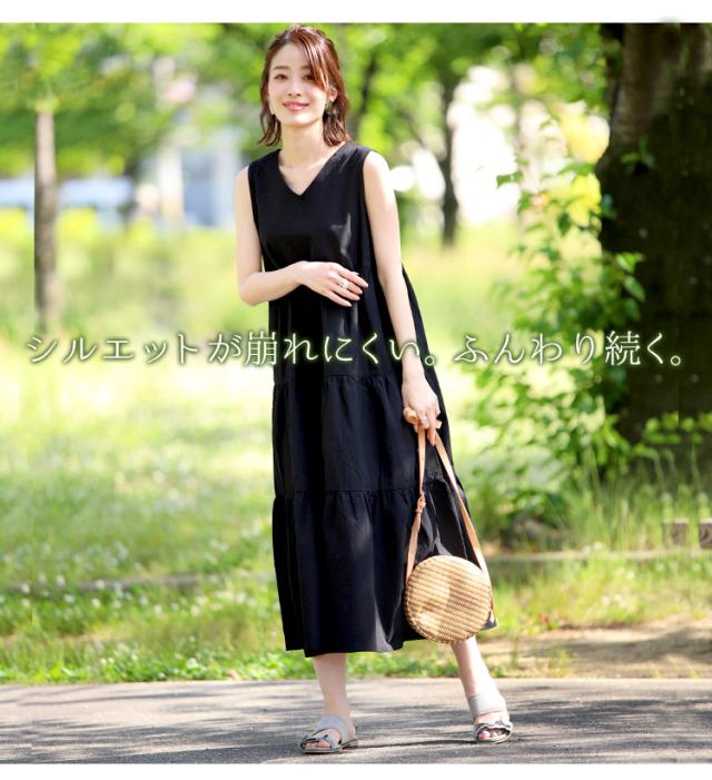 夏新作 2way ティアード ノースリーブワンピース 前後2way Vネック Uネック ワンピ ワンピース ティアードワンピ 2way ロング フレア マの通販はau Pay マーケット Sunflower サンフラワー