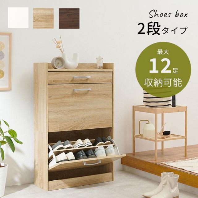 シューズボックス スリム 薄型 大容量 2段 12人用 縦型 幅60 扉