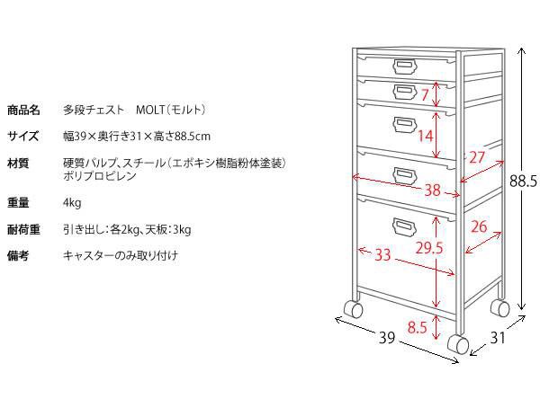 サイドワゴン キャスター付き サイドラック チェスト a4 引き出し 5段