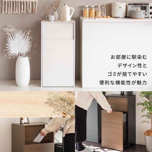 ゴミ箱 ダストボックス 45リットル フタ付き キッチン スリム 45l 幅45 木製 縦型 プッシュ キャスター 台所 おしゃれ 木目 家具 部屋 薄型 ボード_1