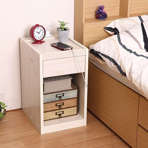 サイドテーブル ナイトテーブル ベッド コンセント付き スリム コの字 安い 北欧 おしゃれ コンセント 収納 引き出し 木製の通販は 7,798円
