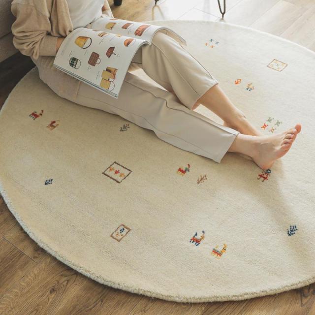 ラグ形 カーペット 冬 ギャッベ 厚手 丸型 140 冬用 ホットカーペット ギャベ 柄 インド 北欧 ウール 床暖房 高級感 本物 天然素材 羊毛 おしゃれ_13