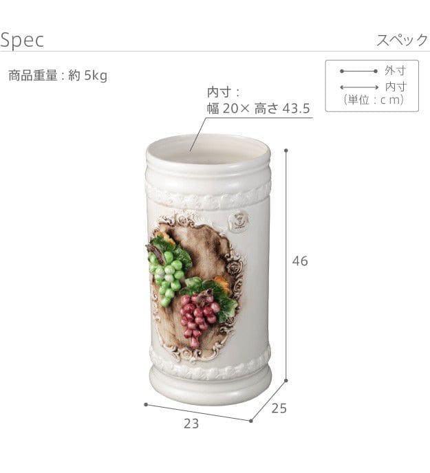 傘立て 陶器 白 丸 アンティーク イタリア 高級 省スペース コンパクト 丸型 玄関 コーナー おしゃれ 屋外 外置き スリム 錆びない さすタイプ 野外 小型 収納 倒れにくい 一人暮らし 風水 外 高級感 イタリア製 薄型_5