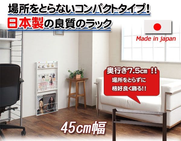 マガジンラック 薄型 スリム アイアン 白 コンパクト 壁面 本棚 幅45 低い ロータイプ 小さめ スチール ディスプレイ 絵本 新聞 北欧 おしゃれ リビング_1