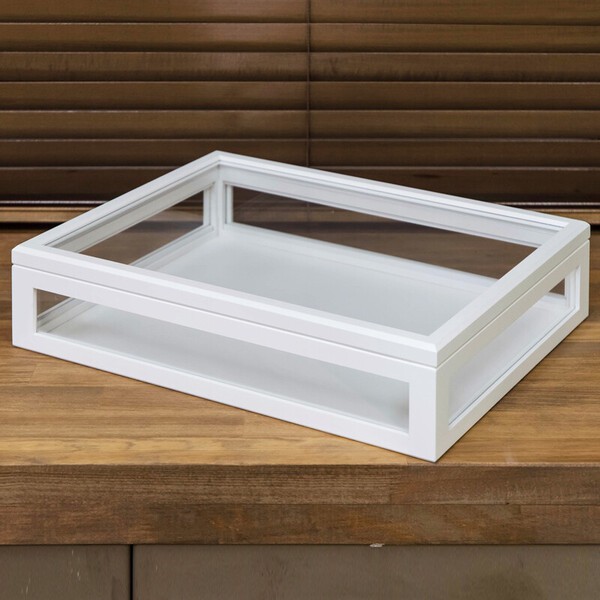 木製ガラス蓋付きコレクションボックス メガネ時計ケース