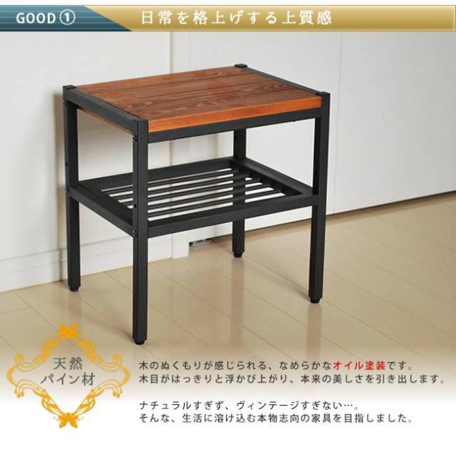 サイドテーブル 木製 スリム 収納 アイアン 棚 天然木 木目 幅40 ソファーテーブル ロータイプ 低め 玄関 奥行30 モダン ソファ レトロ テーブル おしゃれ ナイトテーブル コーヒーテーブル 頑丈 コンパクト 花台 ベッド横 天板 台_3