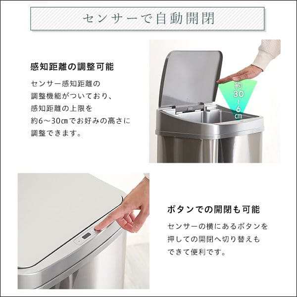 ゴミ箱 スリム 50L センサー 自動開閉 フタ付き ダストボックス 50リットル ステンレス 密閉 薄型 自動 キッチン おしゃれ ゴミ袋見えな