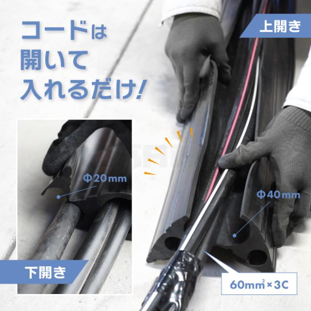 コードプロテクター φ40mm φ20mm×2 長さ4M 幅160mm 高さ最大45mm ケーブルガード ケーブルプロテクター 配線ガード 黒 屋外 屋内 KIKAIYA_3