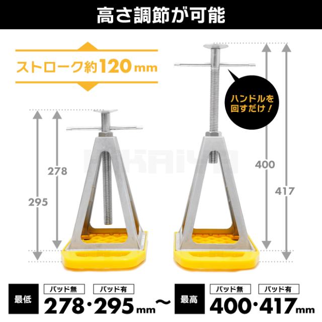 アルミジャッキスタンド パッド 4台 セット スタビライザー 沈み込み防止 プレート 軽量 高さ約278mm〜417mm 無段階調節 車中泊 揺れ防止 KIKAIYA_3