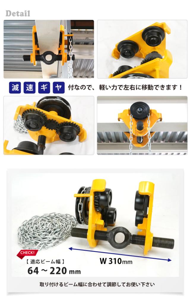ギヤードトロリー 1トン ネジ式 トローリー チェーンブロック用 チェンブロック KIKAIYA_1