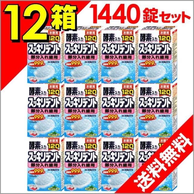 入れ歯 洗浄剤 洗浄 部分入れ歯用 除菌 酵素 ミント 香り 120錠 12箱セット お徳用 泡 スッキリデント 送料無料